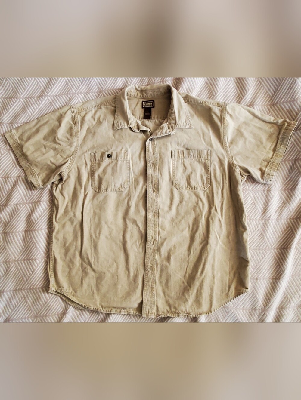 C.E. Schmidt Khaki Short Sleeve Button Down Shirt. Heavy 100% Cotton 2XL GUC
